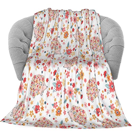 Delerain Hedgehog Floral Flannel Fleece Throw Blanket 50"X60" Living Room/Bedroom/Sofa Couch Warm Soft Bed Blanket For Kids Adults All Season #TOP1