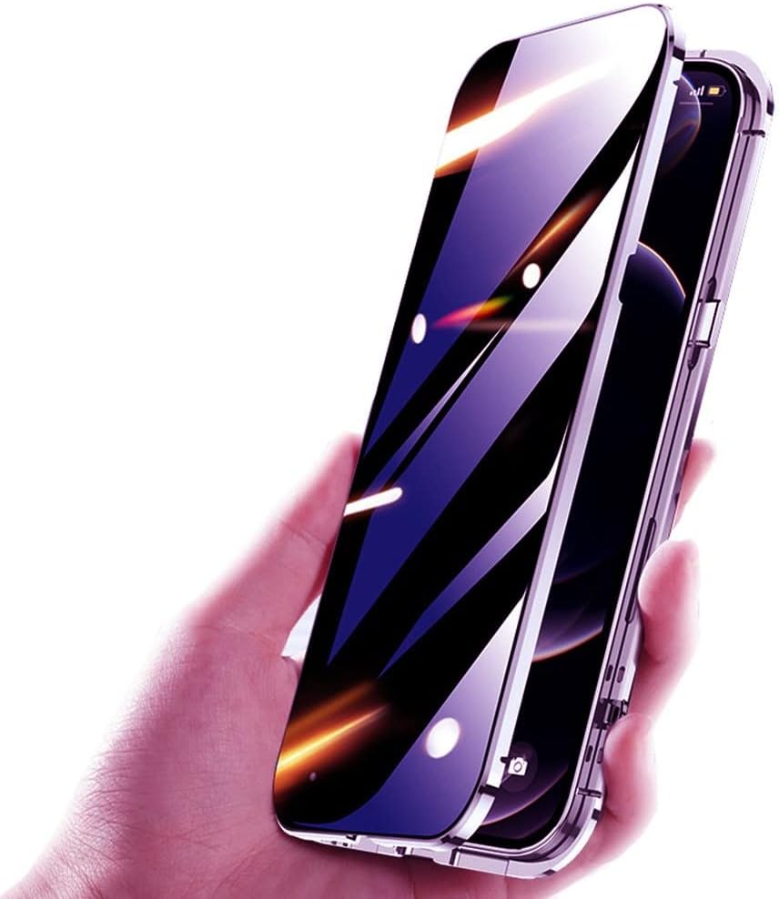 HENGHUI Lockable Anti Peeping Case for iPhone 14 Pro Max Magnetic Glass Case with Camera Lens Protector Privacy Screen Glass Protector Bumper Case Anti peep Cover with Lock (Dark Purple)