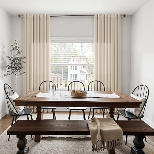 Image of Birch Beige Linen Curtains 84 Inches Long for Living Room Grommet Top Luxury Light Filtering Semi Sheer Curtain Modern Farmhouse Decor Elegant Coastal Sheer Drapes for Bedroom Office 52x84, 2 Panel