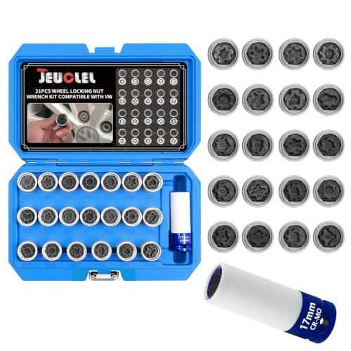 Image of 21PCS Wheel Locking Nut Key Kit Compatible with VW VAG Volkswagen | Wheel Lock Nut Socket Adapter Set, Anti-Theft Lug Removal Tool, Anti-Theft Screw Remover, Repair Tool, Tyre Fitting, garage