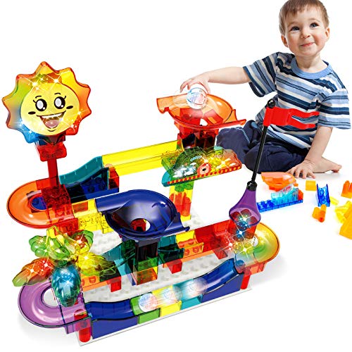 GALOPAR 110+ PCS Marble Run, Kids Luminous Marble Run Toy Set, Deluxe Marble Run with 2 Marble Balls, Suitable for Kids 3+ Cute Toys Glow in The Dark