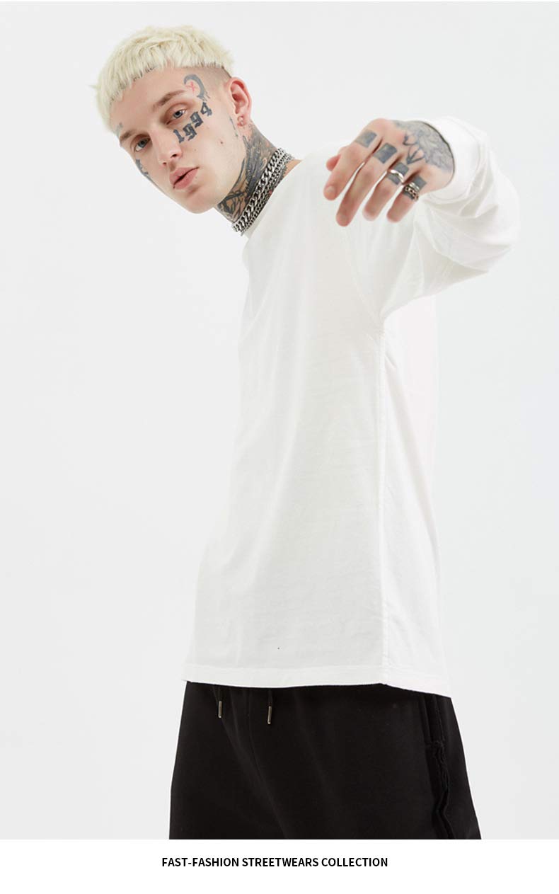 BaronHong Męski bawełniany t-shirt z długim rękawem