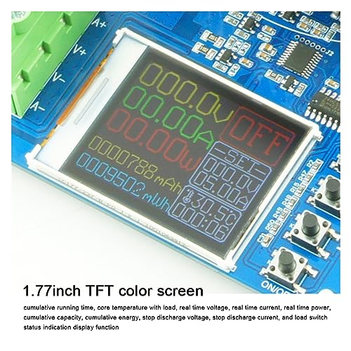 Pantalla TFT a color de 1,77" en esta carga electrónica de 150W para control de descarga 3