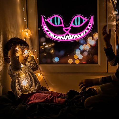 Cheshire Cat Neon Signs Alice in Wonderland Neon Light for Wall Art Decor, Smile Cat LED Lights for Dimmable LED Lights for Bedroom Man Cave Party Bar Background Decoration Birthday Gifts by Tiabuy - Used condition - Image 5