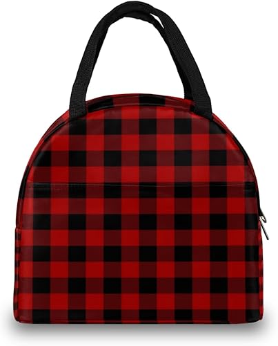 Miniatura 3 de Lonchera a cuadros de búfalo de Navidad con aislamiento térmico para hombres y mujeres, bolsa de almuerzo a prueba de fugas, bolsa de almuerzo