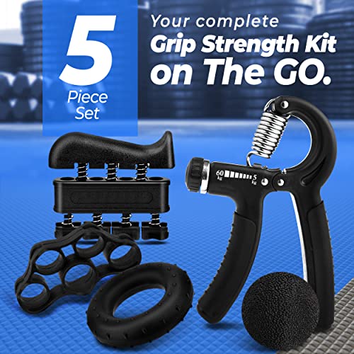 Grip Strength Trainer Kit (5 Piece Set), Adjustable Hand Grip Exerciser Strengthener, Hand Strengthener, Forearm Strengthener, Hand Squeezer Grip Strength, Strength Training Hand Strengtheners #TOP1