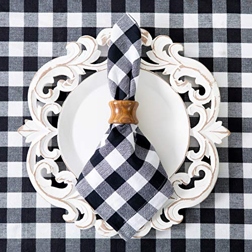 Cotton Craft Buffalo Plaid Cloth Napkins - Set Of 12 Pure Cotton Gingham Check - Everyday Halloween Harvest Fall Holiday Dinner Napkin - Soft Washable Reusable Napkin -Oversized 20X20 Black White #TOP5