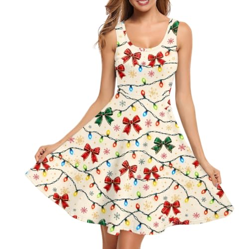 Image of TOADDITDO Women's Sleeveless O Neck Beach A-Line Party Coctail Tank Dresses Flared Sundress