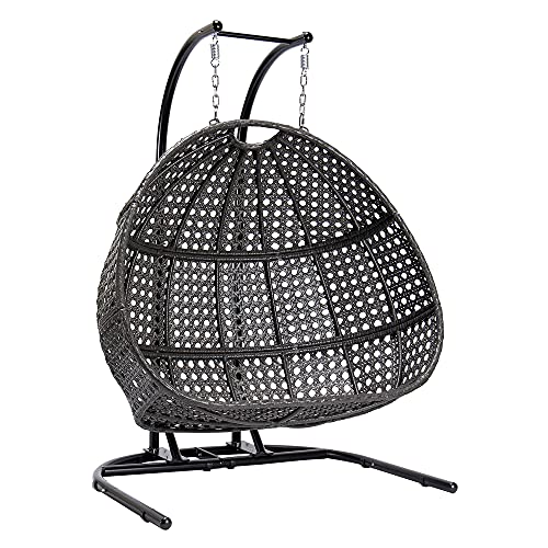 Double Egg Chair With Stand, 2 Person Heavy Duty Hanging Wicker Rattan Swinging Chair Hammock Nest Chair For Indoor Outdoor Patio Lounger Swinging Loveseat Perfect For Balcony Garden - Dust Blue #TOP5