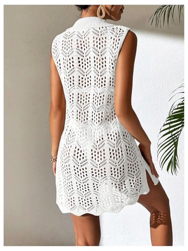 Verdusa Women's Hollow Out Crochet Cover Up Dress Sleeveless V Neck Swimsuit Coverup2