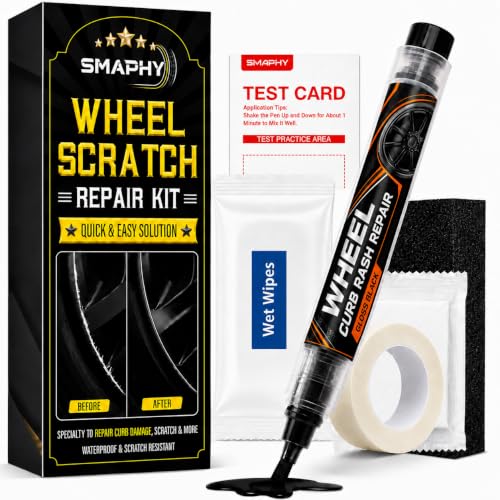 Image of Wheel Scratch Repair Kit, Gloss Black Rim Paint Pen for Curb Rash | Repair Kit for Car Alloy Wheel, Touch Up Wheel Scratches, Chips, Scuffs, Road Rash, Universal Color Wheel Paint