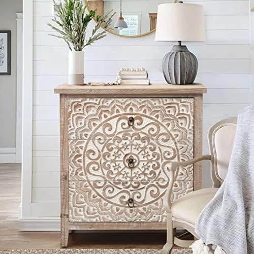 JAE Furniture Wooden Distressed Chest of 3 Drawers | Unique Rustic Furniture Piece for Living Room, Bedroom | Perfect for Stylish Organization and Home Decor | Mango Wood, Distress White & Brown