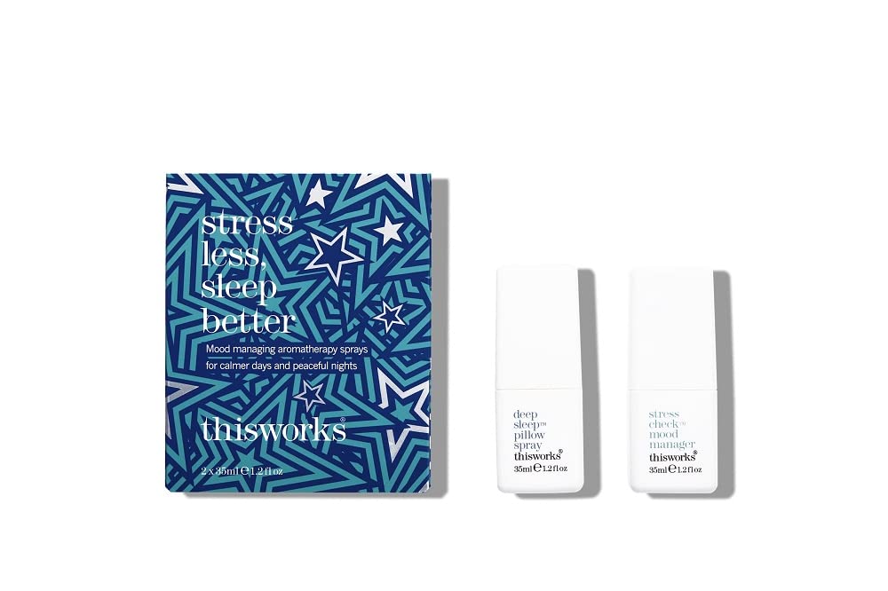 This WorksStress Less Sleep Better Travel Gift Set: The Award-Winning Duo, Deep Sleep Pillow Spray and Stress Check Mood Manager, for Sleep Wellness and Anxiety Relief, Infused with Essential Oils
