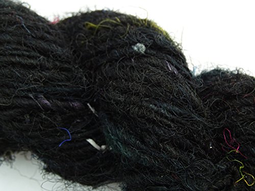 100 Grams Recycled Soft Sari Silk Yarn Hand-Spun Black Soft Yarns 1 Skein #TOP12