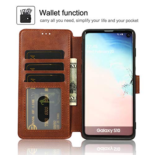 Qltypri Samsung Galaxy A70 Case Premium Pu Leather Simple Wallet Case [Card Slots] [Hands-Free Kickstand] [Magnetic Closure] Shockproof Flip Cover For Galaxy A70 - Brown #TOP1