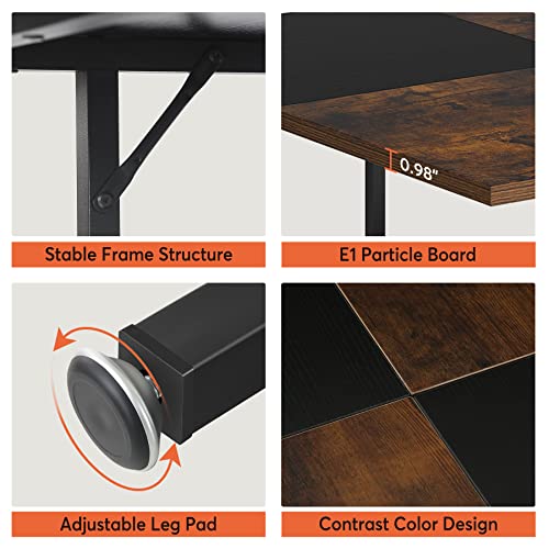Tribesigns Square Dining Table For 4, 43 Inch Kitchen Table Small Dinner Table With Storage Shelf Metal Legs Wood Table Top For Home Dining Room Living Room, Black Rustic Brown(Chair Not Included) #TOP6