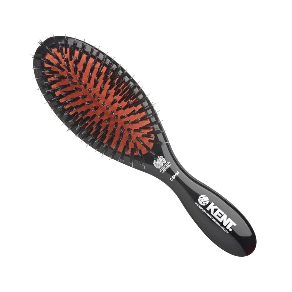 CSMM 7.75" Classic Shine Medium Oval Cushion Straightening Brush - Natural Black Boar Bristle Hair Brush with Nylon Quills - Shine Hair Brush and Scalp Scrubber for Shoulder to Mid Length Hair