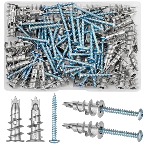 MirraSwit 100 Pièces Chevilles pour Placoplatre, Cheville Queue de Cochon, Cheville Autoforeuse Placo, Chevilles pour Plaques, avec Vis Autoperceuses pour...