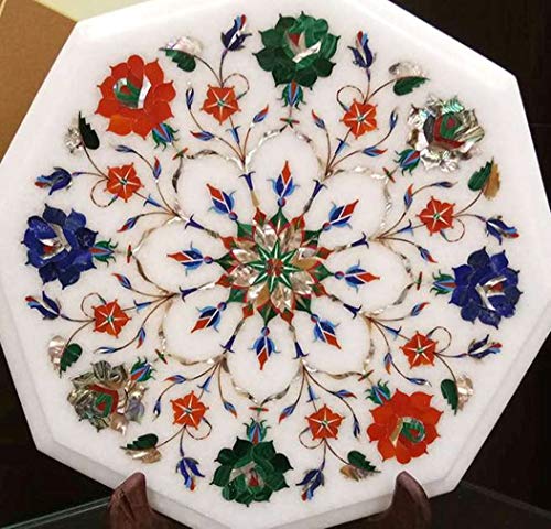 13 x 13 Inches White Stone Coffee Table Top Floral Pattern Inlay Work