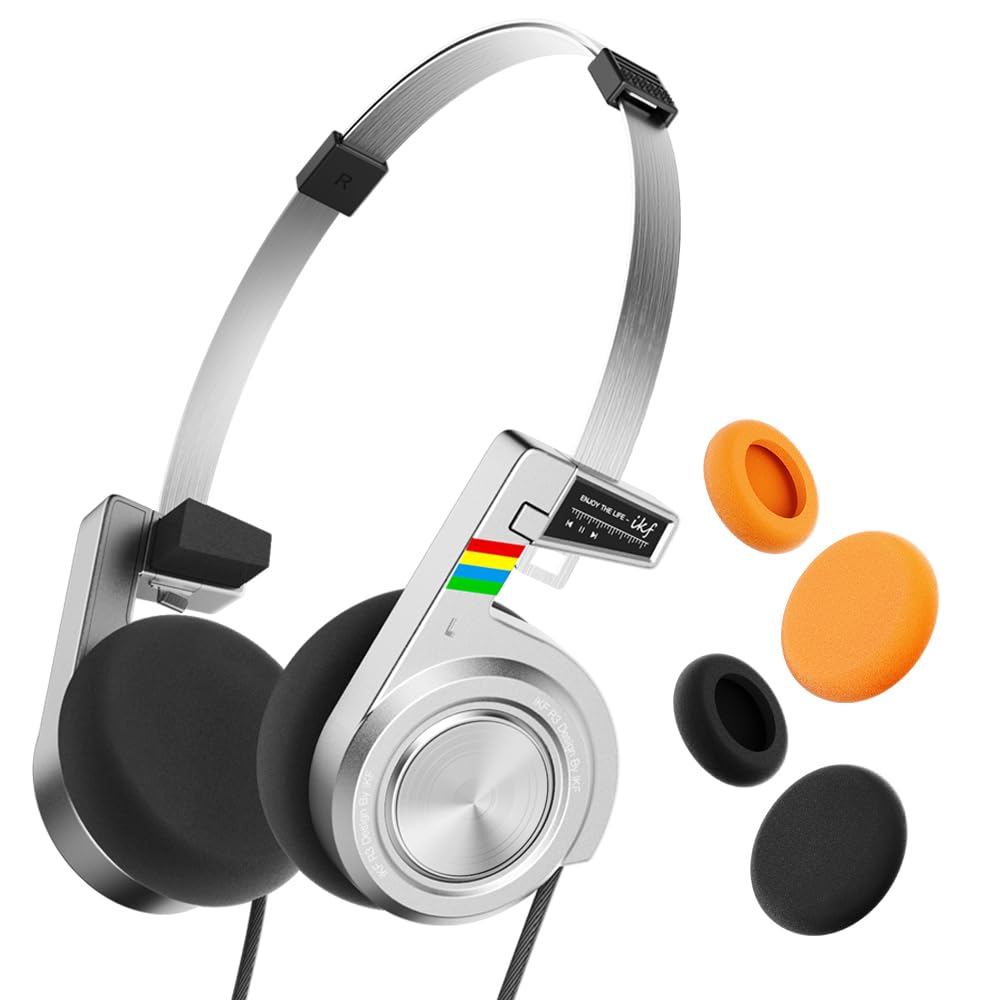 R3 Classic Retro Bluetooth Headphones, Foldable Lightweight Wireless Headset,Vintage, Volume Control,60 Hours Playback, Noise Isolation, with Microphone, Throwback 80s 90s Design(Slivery)
