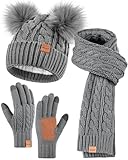 ★Hochwertiges Material★: Winuesa winter mütze, schal & handschuh-sets für damen sind aus hochwertigem Material gefertigt. Die Außenseite besteht aus Acrylstrick für eine bequeme, nicht verformbare Dehnbarkeit. Das Innenfutter aus Fleece sorgt für ein weiches Hautgefühl, Atmungsaktivität und Wärme. Dieses 3-in-1-Winterset bietet Ihnen bei kaltem Wetter einen Rundumschutz.