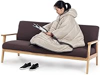 Vista 3 de Manta térmica con capucha acolchada y cálida, saco de dormir ligero para unisex, color beige, Beige