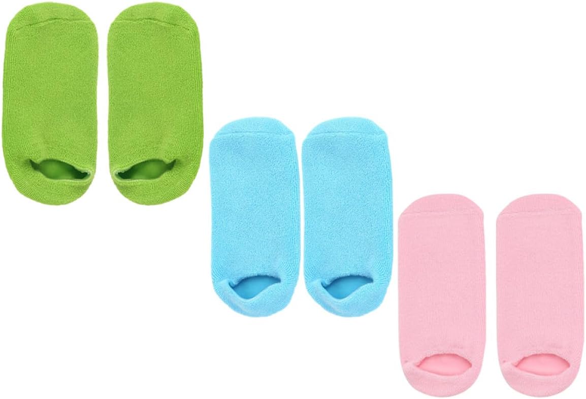 OSALADI Moisturizing Foot Care Socks 3 Pairs Cotton Spa Non-Slip Hydrating Socks for Dry Cracked Heels, One Size Fits, Protective Foot Masks for Home and Salon Use