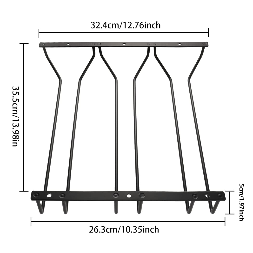 Étagère à verres à vin 35,5 cm - Noir - Support pour verres à vin sous étagère - Pour bar et salle à manger - 3 rangées