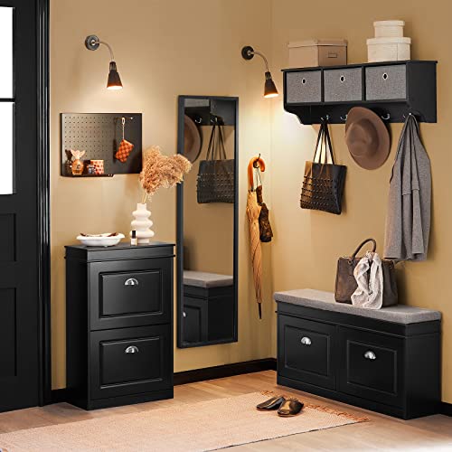 Haotian Black 2 Flip-Drawers Slim Shoe Cabinet, Shoe Rack With Doors, Shoe Storage Cupboard Organizer Unit For Entryway, Hallway And Bedroom, Fsr78-Sch #TOP7