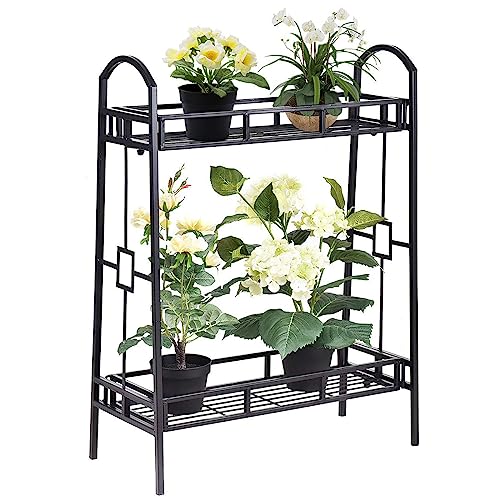 COSTWAY 2-stöckiger Blumenregal Metall Pflanzenständer Pflanzenregal...