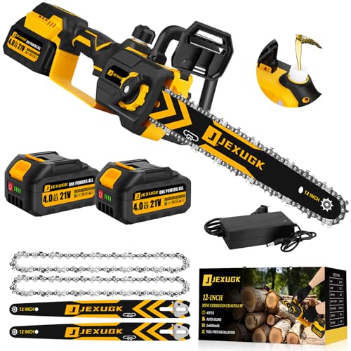 JEXUGK 12' Brushless Chainsaw, 21V Cordless Chainsaw with 2 x 4.0Ah Battery, Electric Motosierra De...