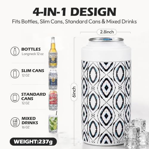 Image of 4-in-1 Slim Can Cooler Easy to Hold Insulated Beer Can Holder Double-Walled Stainless Steel for All 12 Oz Cans (White shape)