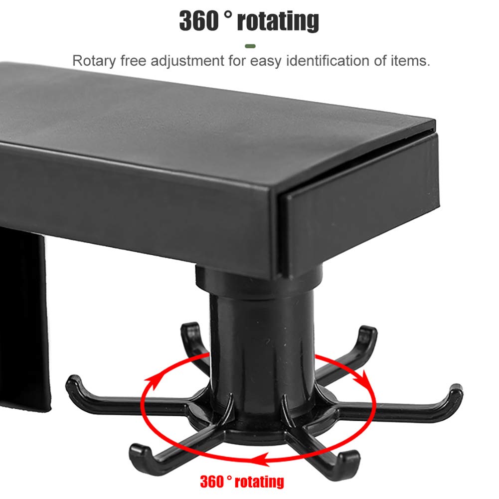 2 Supports Muraux Pour Ustensiles De Cuisine – 6 Crochets Rotatifs, Adhésif Fort – Gain De Place (Noir)