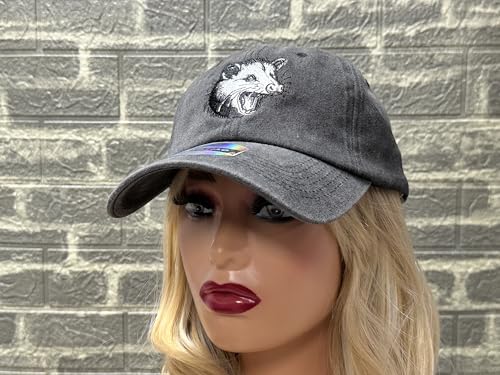 Image of Opossum Possum Hat for Men Women, Embroidered Adjustable Dad Cap | Animal Lover Gift Idea, Outdoor Casual Wear Cap, Soft Washed Cotton, Adjustable Fit Closure