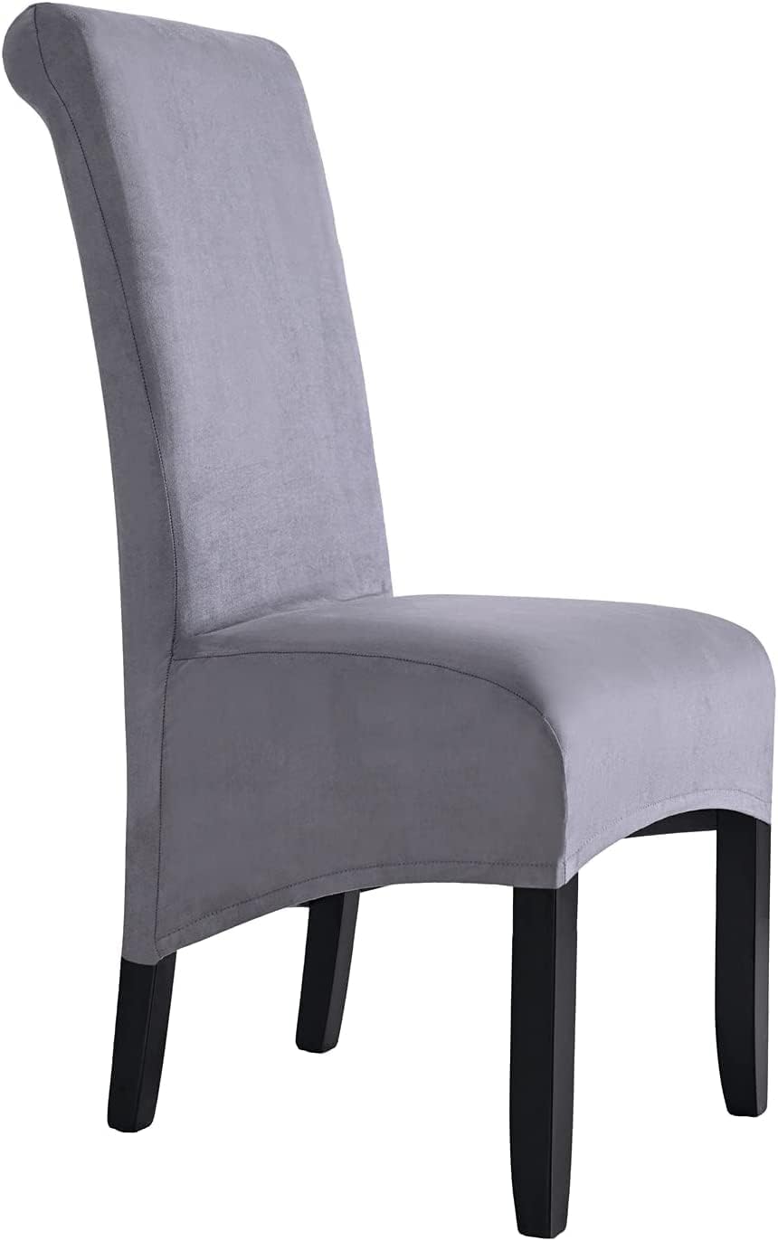 Stretch Dining Chair Slipcovers Soft Suede Chair Covers Luxury High Back Chair Protector Covers for Kitchen Hotel Wedding (Color : Gray, Size : 2 PCS)