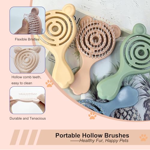 Cat-Ear Design Puppy Brush, Gentle Soft-Bristle Small Dogs Plastic Detangling Grooming Tool, Fit for Yorkie Shih Tzu Maltese Maltipoo (Light Pink) - Image 4