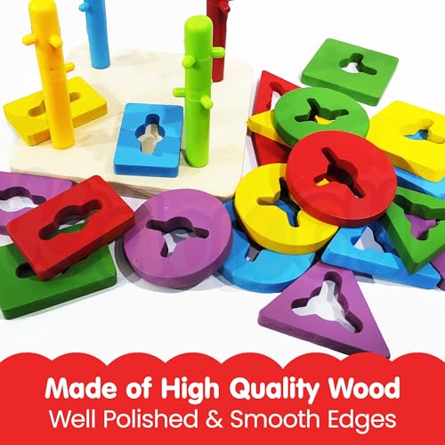 Image of Kidology Wooden Shape Sorting Game for Kids Age 3+ Years - Educational Montessori Puzzle Toy for Color & Shape Recognition, Fine Motor Skills & Early Learning | Ideal for Gifting