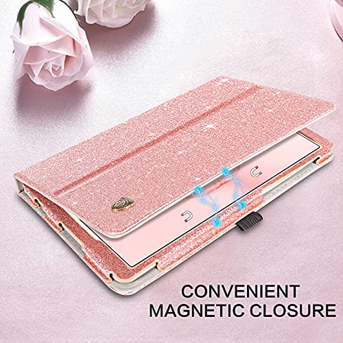 Bentoben Galaxy Tab A7 Lite 8.7 Inch 2021 Case, Slim Glitter Sparkly Pu Leather Stand Folding Folio Shockproof Protective Tablet Case For Samsung Galaxy Tab A7 Lite 8.7 Inch Sm-T220/T225, Rose Gold #TOP5