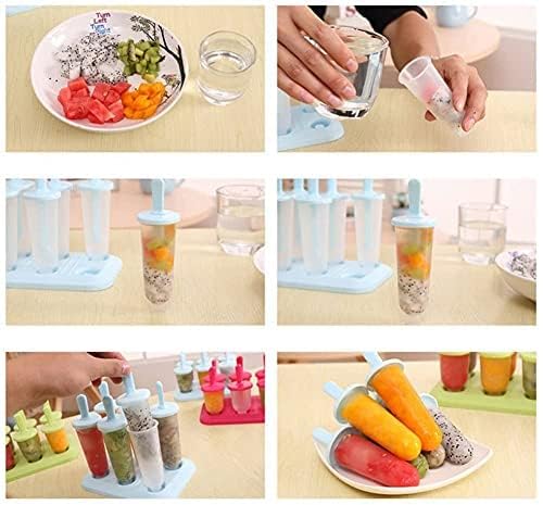 Image of Zeinwap Set of 6 Plastic Reusable Round Shape Ice Popsicle Makers - Homemade Popsicle Frozen Ice Cream Moulds Tray - Kulfi Candy Ice Lolly Mold For Children & Adults - Muilticolor,17X11.9X15.5 Cm