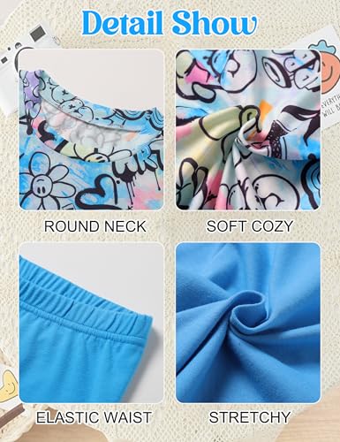 Image of Teen Girls Clothes 2 Piece Colored Tie Dyer Girls Summer Outfits Short Sleeve Fashion Printed T-Shirt and Pants