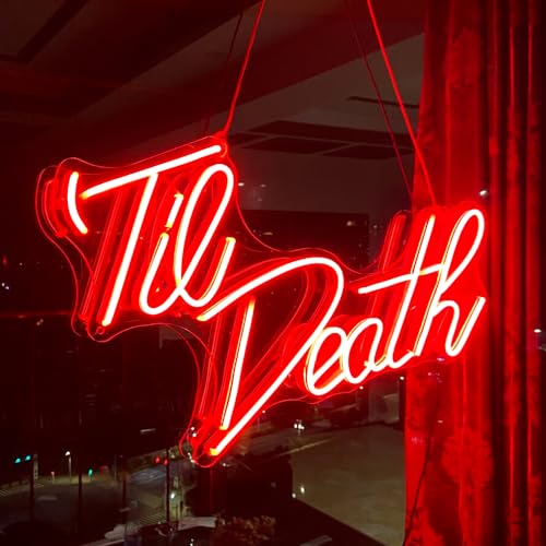 Til Death Neon Sign Red LED Neon Light Signs for Wedding Engagement Party Bridal Shower Decor Til Death Do Us Party Decor Valentines Day Gifts Neon Wedding Sign by SHIDASIGN - Used condition - US$20.17