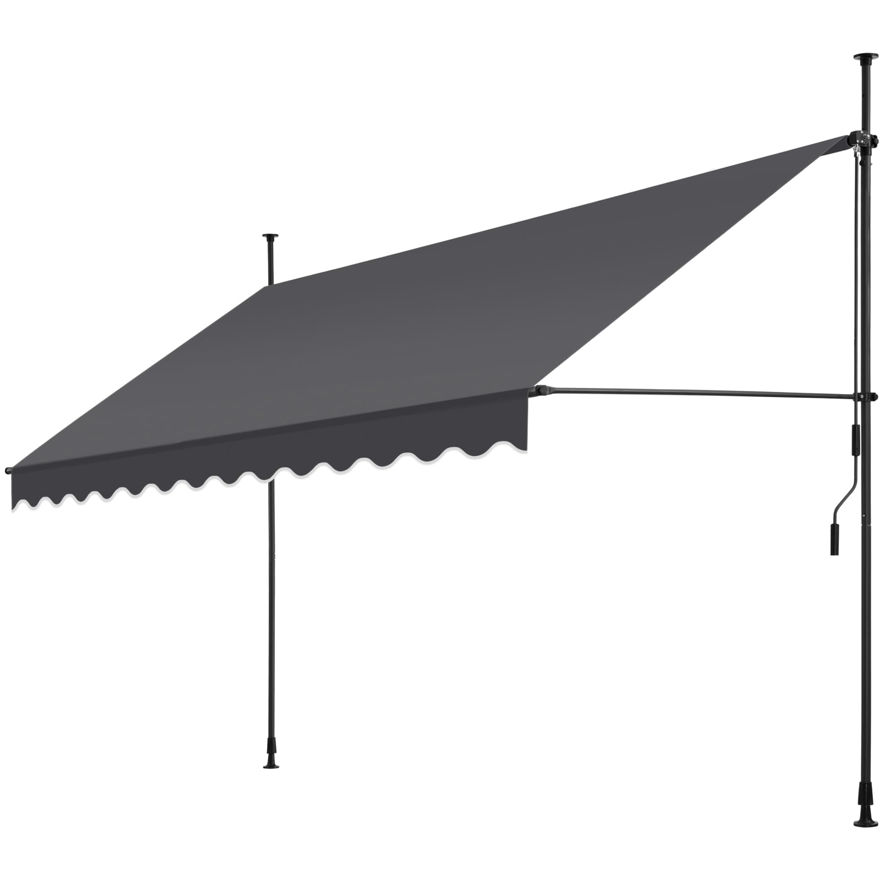 TecTake® Toldo Manual Regulable en Altura Con Manivela, Extensible Para Terraza y Balcón Sin Taladros, Resistente a Rayos UV, Protección Solar y Repelente al Agua - 350 cm - Negro/​Gris