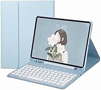 Vista 18 de HENGHUI Funda con Teclado para Galaxy Tab S6 Lite 10.4 pulgadas Funda con Teclado de Teclas Redondas Bonitas de Colores Teclado Inalámbrico Negro