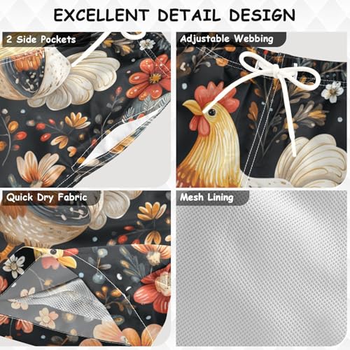 Pigsaly Boys Swim Trunks Floral Chickens Easter Boys Board Shorts Swimsuit Swimwear Summer Bathing Suit 2T Multicolor3