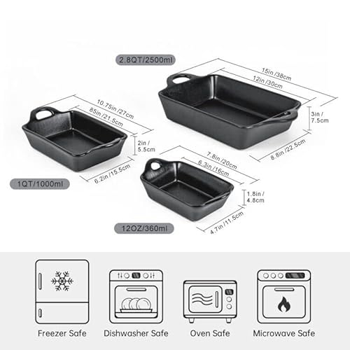 Unicasa Ceramic Baking Casserole Dish Set - Lasagna Pans Oven Safe With Handles, Bakeware Sets Of 3 For Cake Dinner, Cookware Baking Dishes For Kitchen Cooking & Serving (Matte Black) #TOP2