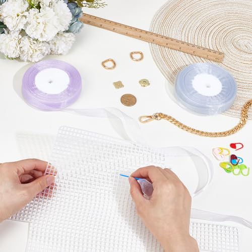WEBEEDY DIY Heart Plastic Canvas Mesh Bag Kit, Knitting Purse Making Set, with Plastic Canvas Sheets, White and Pink Yarn, Chains, and Instruction, Mesh Knitting Bag Kit for Holiday Unique Gift by WEBEEDY - Image 4