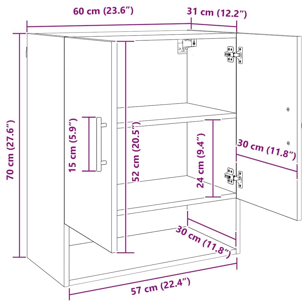 vidaXL Szafka ścienna Stare drewno 60 x 31 x 70 cm, Przechowywanie w salonie, nowoczesna szafka ścienna, prostokątny design, trwałe drewno, elegancka organizacja domu