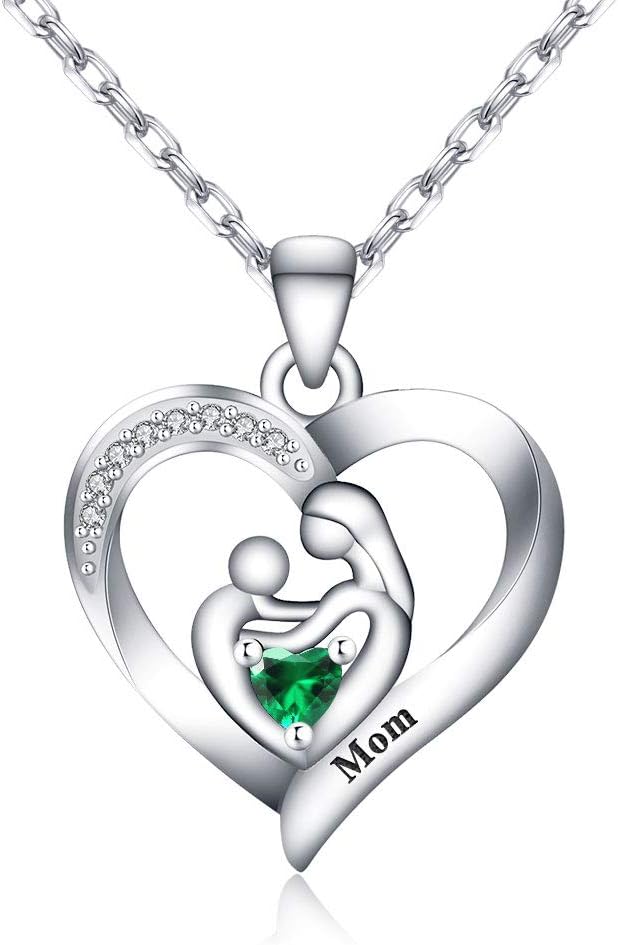 EVER2000 Mother Daughter Love Heart Necklaces for Women Sterling Silver Birthstone Pendant Jewelry Gifts for Mom Mother Daughter Grandma