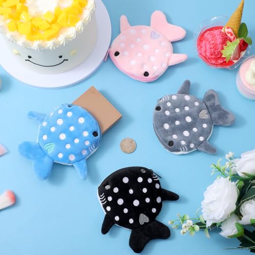 4Pcs Cute Keychain Wallet, Whale Shark Coin Purse, Plush Zipper Coin Pouch for Kids3
