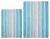 Bathroom Rugs Set 2 Piece in 100% Cotton Alpine Stripe 21x32/17x24 - Aqua Turquoise, Reversible Bath...